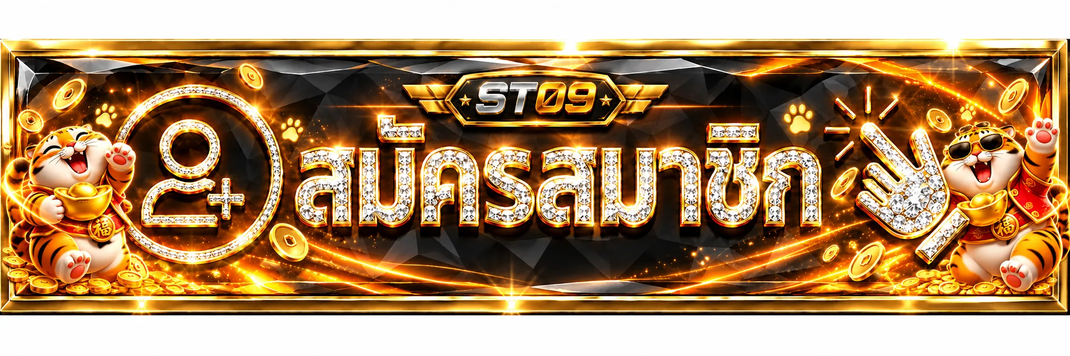 ป้าย ST09 สมัครสมาชิกโทนดำส้มพร้อม Fortune Tiger